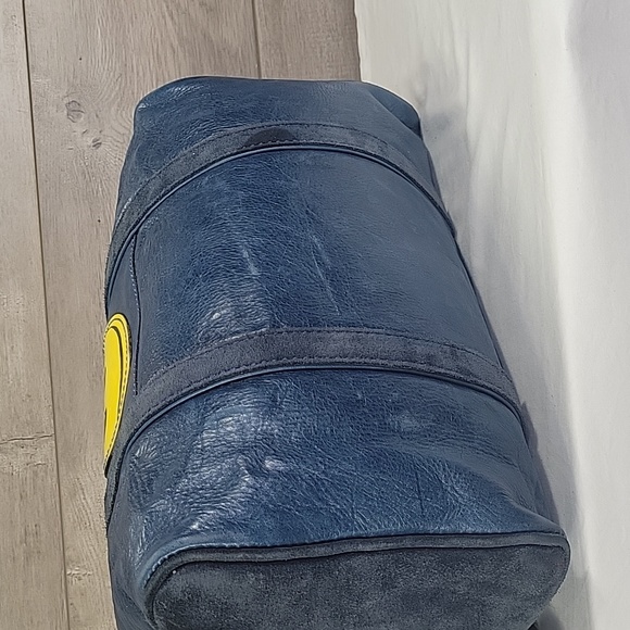 MU Sports Navy Leather Happy Face Small Duffle Shoulder Bag - Picture 6 of 12